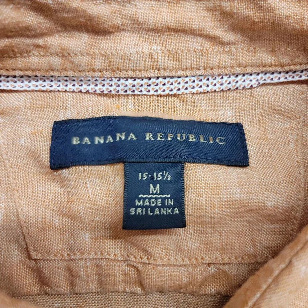 Banana Republic Shirt Mens 15- 15 1/2 Peach Flax Linen‎ Button Up Summer Casual